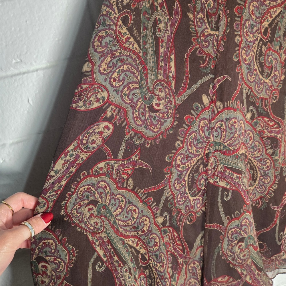 Vtg Lauren Ralph Lauren Paisley Silk Skirt 8 Brown Chiffon Midi Boho Romantic - Picture 4 of 8